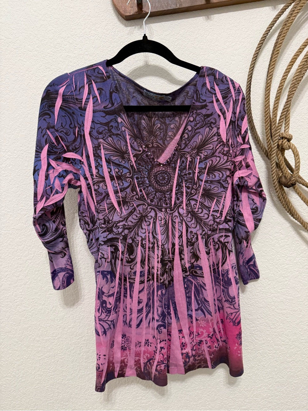 Vintage Y2K Unity World Wear Whimsigoth Mandala Mesh Top - Size M